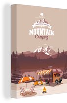 Tableau sur toile Illustration d'un camping-car à la montagne - 60x80 cm - Décoration murale