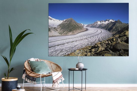 Le glacier d'Aletsch dans le canton suisse du Valais avec ciel clair Toile 180x120 cm - Tirage photo sur toile (Décoration murale salon / chambre) XXL / Groot format!