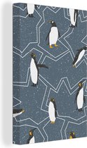 Canvas Schilderij Pinguïn - Patroon - Sneeuw - 40x60 cm - Wanddecoratie