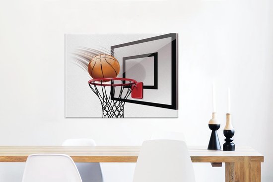 Une illustration d'un ballon de basket tombant dans le panier toile 80x60  cm - Tirage... | bol.com