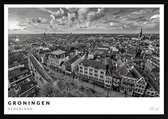 Poster Stad Groningen - A4 - 21 x 30 cm - Inclusief lijst (Zwart Aluminium) Fotoposter Groningen - Foto van Groningen - Poster Zwart Wit Groningen