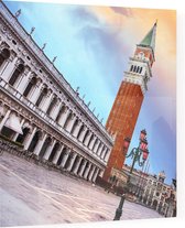 Campanile en een verlaten Piazza San Marco in Venetië,  - Foto op Plexiglas - 60 x 60 cm