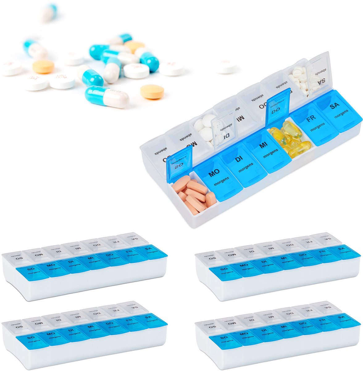 Goedkoopste 5x pillendoos medicijndoosje 7 dagen - 2 vakken pillendoosje - medicamentendoos