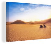 Canvas Schilderij Kameel - Woestijn - Zand - 30x20 cm - Wanddecoratie
