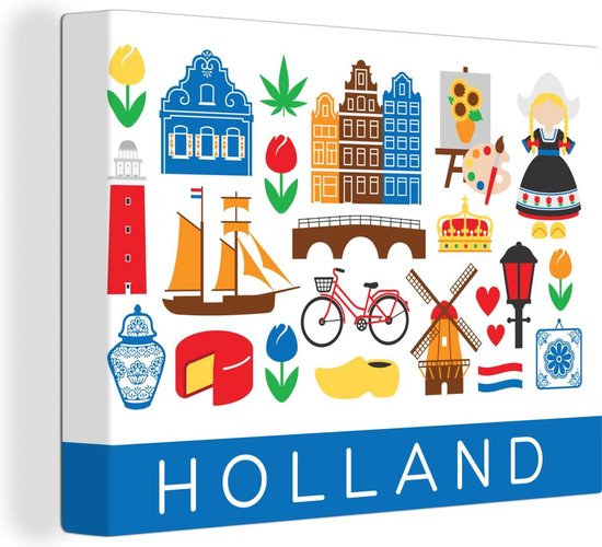 Illustration des symboles qui ont à voir avec les Nederland 40x30 cm - petit - Tirage photo sur toile (Décoration murale salon / chambre)