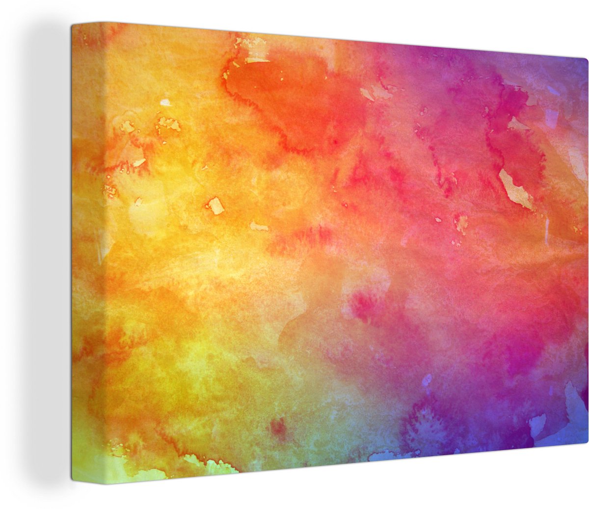 Canvas Schilderij Waterverf - Oranje - Roze - 60x40 cm - Wanddecoratie