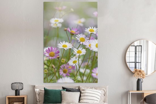 Gros plan de marguerites 120x180 cm - Tirage photo sur toile (Décoration murale salon / chambre) / Peintures Fleurs sur toile XXL / Groot format!