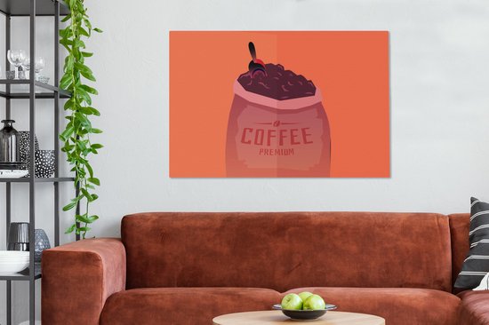 Peintures de toile - citation Café haut de gamme de Coffee et un sac de grains de café - 120x80 cm