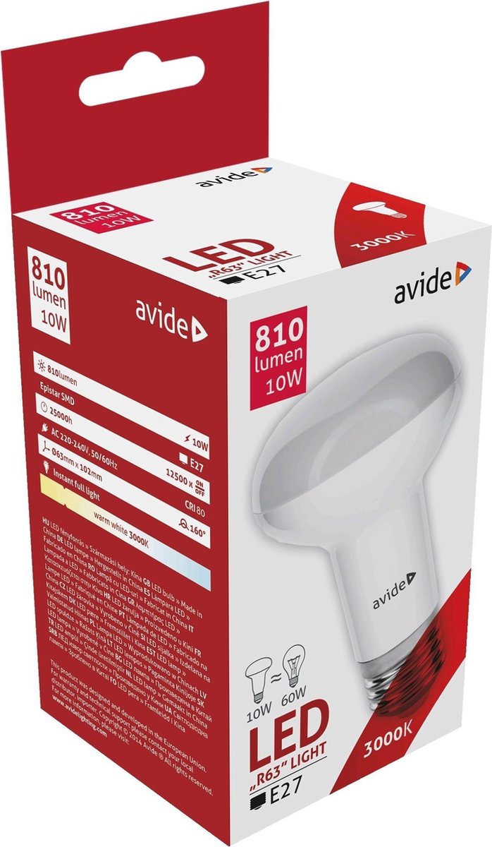 Avide LED R63 Spot Lamp E27 10W 3000K 810lm 230V Warm Wit
