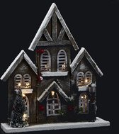 Grijs besneeuwd houten huis 15LED 36cm