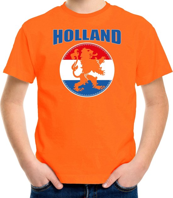 Oranje fan t-shirt voor kinderen - Holland met oranje leeuw - Nederland supporter - Koningsdag / EK / WK shirt / outfit 122/128