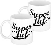 2x stuks super juf  cadeau mok 300 ml - Juffendag/ einde schooljaar cadeau