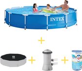 Piscine - Structure en Métal - 366 x 76 cm - Y compris voile solaire, pompe de filtration et filtre