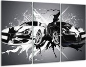 GroepArt - Schilderij -  Audi - Zwart, Wit, Grijs - 120x80cm 3Luik - 6000+ Schilderijen 0p Canvas Art Collectie