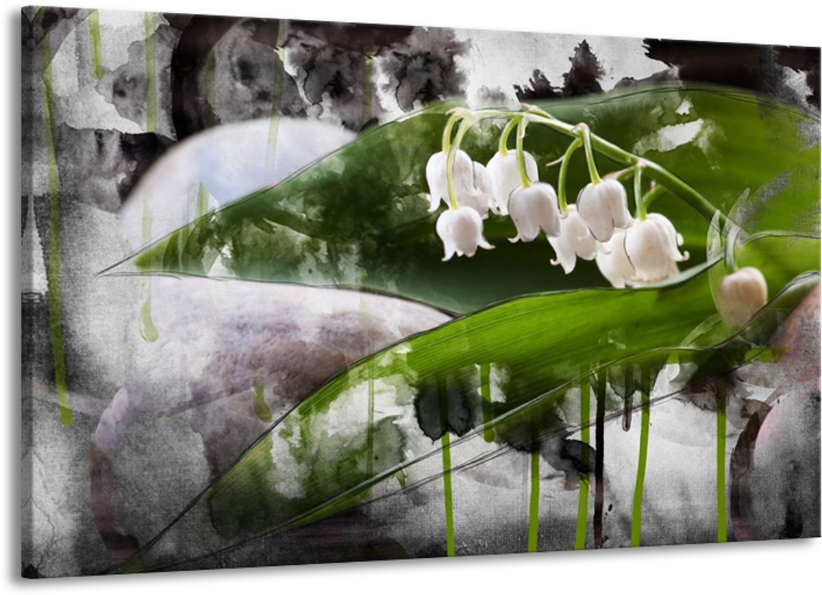 Schilderij Op Canvas - Groot - Bloem - Wit, Groen, Grijs - 140x90cm 1Luik - GroepArt 6000+