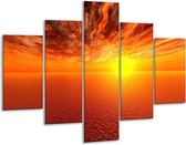 Glasschilderij -  Zonsondergang - Geel, Oranje - 100x70cm 5Luik - Geen Acrylglas Schilderij - GroepArt 6000+ Glasschilderijen Collectie - Wanddecoratie- Foto Op Glas