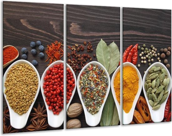 Peinture | Épices de peinture sur toile, cuisine | Marron, rouge, jaune | 120x80cm 3 Liège | Tirage photo sur toile