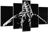 Glasschilderij Abstract - Zwart, Wit, Grijs - 170x100cm 5Luik - Foto Op Glas - Geen Acrylglas Schilderij - 6000+ Glasschilderijen Collectie - Wanddecoratie