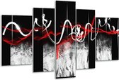 Glasschilderij Abstract - Zwart, Wit, Rood - 170x100cm 5Luik - Foto Op Glas - Geen Acrylglas Schilderij - 6000+ Glasschilderijen Collectie - Wanddecoratie