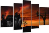 Glasschilderij Landschap - Rood, Zwart, Oranje - 170x100cm 5Luik - Foto Op Glas - Geen Acrylglas Schilderij - 6000+ Glasschilderijen Collectie - Wanddecoratie