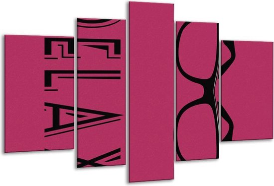 Glasschilderij Tekst - Roze, Zwart - 170x100cm 5Luik - Foto Op Glas - Geen Acrylglas Schilderij - 6000+ Glasschilderijen Collectie - Wanddecoratie