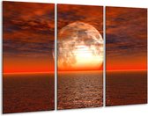 Glasschilderij Zonsondergang - Rood, Geel, Wit - 120x80cm 3Luik - Foto Op Glas - Geen Acrylglas Schilderij - GroepArt 6000+ Glas Art Collectie - Maatwerk Mogelijk