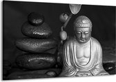Peinture | Peinture sur toile Bouddha, pierres | Noir, blanc, gris | 140x90cm 1 Liège | Tirage photo sur toile