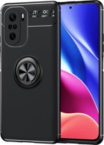 Xiaomi Poco F3/Mi 11i Hoesje Magnetische Metalen Ring Kickstand Zwart