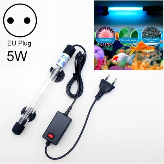 2 STKS 220 V 5 W UV Ultraviolette Algen Desinfectie Aquarium Lamp, EU Plug