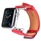 Kakapi voor Apple Watch 38 mm metalen gesp rundleer horlogeband met connector (rood)
