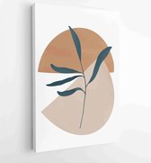 Earth tone background foliage line art drawing with abstract shape 4 - Moderne schilderijen – Vertical – 1928942354 - 40-30 Vertical