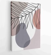 Earth tone background foliage line art drawing with abstract shape and watercolor 3 - Moderne schilderijen – Vertical – 1921715396 - 50*40 Vertical