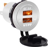 Universele auto QC3.0 dubbele poort USB-lader aluminiumlegering 2-poorts USB-adapter 5V 2.4A IP66 (oranje licht)