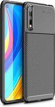 Voor Huawei Enjoy 10s Beetle Series Carbon Fiber Texture Shockproof TPU Case (Zwart)