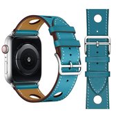 Modieuze enkele cirkel drie gaten lederen horlogebandje voor Apple Watch Series 5 & 4 44mm / 3 & 2 & 1 42mm (blauw)