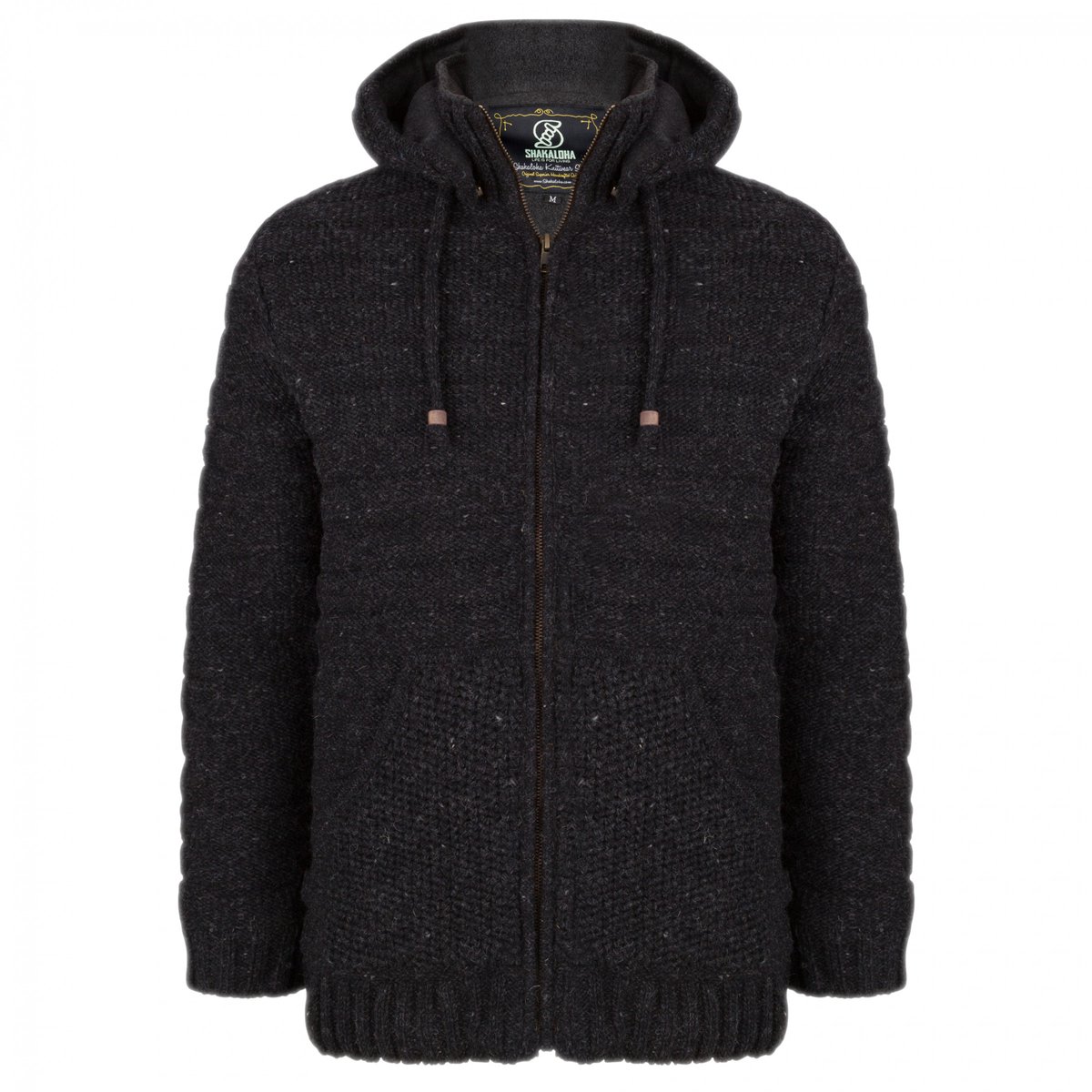Gebreid Wollen Heren/Uni Vest van Schapenwol met Polyester Fleece voering en afneembare capuchon SHAKALOHA Chuck Ziphood Antraciet