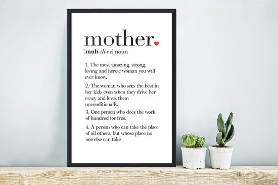 Photo encadrée - Beau cadeau pour maman - texte avec définition Cadre photo Mother noir 40x60 cm - Affiche encadrée (Décoration murale salon / chambre)