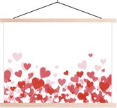 Posterhanger incl. Poster 120x90 cm - Schoolplaat - Een illustratie van een regen van hartjes - Textielposter - Blanke latten