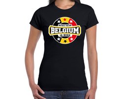 Have fear Belgium is here t-shirt met sterren embleem in de kleuren van de Belgische vlag - zwart - dames - Belgie supporter / Belgisch elftal fan shirt / EK / WK / kleding S