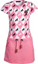 Meisjes jurk paarden/ruit roze | Maat 152/12Y