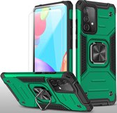 Samsung A52 Hoesje Heavy Duty Armor hoesje Groen - Galaxy A52 5G Case Kickstand Ring cover met Magnetisch Auto Mount- Samsung A52 screenprotector 2 pack