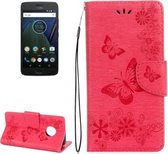 Voor Motorola Moto G5 Plus Pressed Flowers Butterfly Pattern Horizontal Flip Leather Case met houder & kaartsleuven & portemonnee (rood)