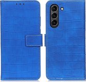 Samsung Galaxy S21 FE Hoesje - Mobigear - Croco Serie - Kunstlederen Bookcase - Blauw - Hoesje Geschikt Voor Samsung Galaxy S21 FE