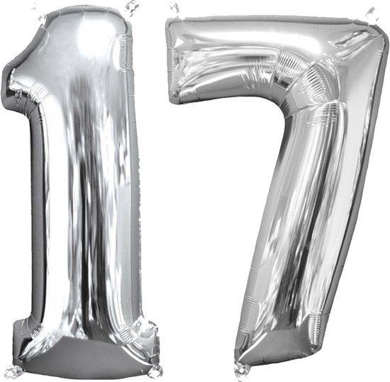 Helium ballonnen cijfers 17 zilver.