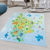 Flycarpets Kinderkamer Vloerkleed - Speelkleed - Wereldkaart - Multi - 100x150 cm