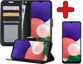Samsung A22 4G Hoesje Book Case Met Screenprotector - Samsung Galaxy A22 4G Hoesje Wallet Case Portemonnee Hoes Cover - Zwart