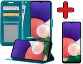 Samsung A22 Hoesje 5G Versie Book Case Met Screenprotector - Samsung Galaxy A22 Hoesje Wallet Case Portemonnee Hoes Cover - Turquoise