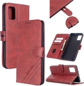 Voor Samsung Galaxy A31 Stiksels Stijl 2-Kleur Koe Textuur Horizontale Flip PU Lederen Case met Houder & Kaartsleuf & Lanyard (Rood)