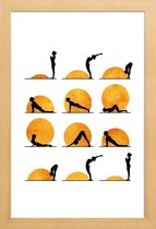 JUNIQE - Poster met houten lijst Yoga Sun -13x18 /Geel & Oranje