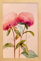 JUNIQE - Poster in houten lijst Peonies 1 -40x60 /Ivoor & Roze